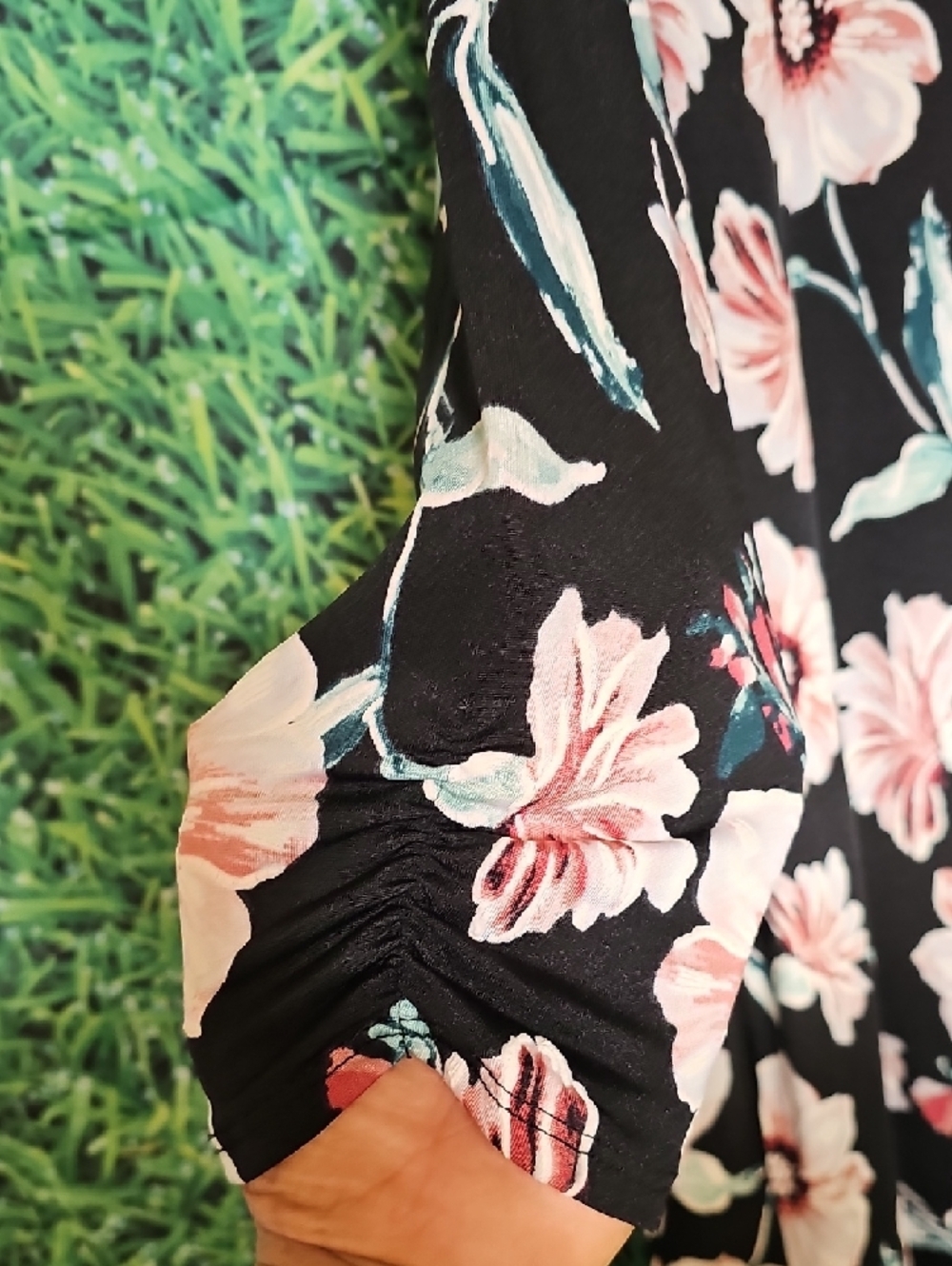Apt. 9 Black Long-Sleeve Dress with Pink Floral Print - Picture 3 of 6